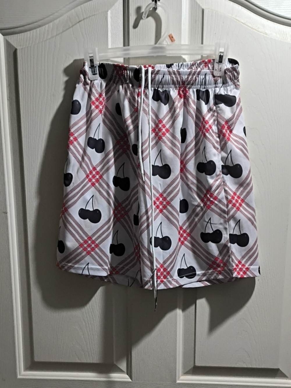 White Cherry Print Drawstring Shorts